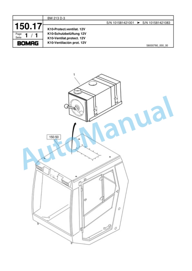 Bomag BW 213 D-3 Single Drum Wheel Drive Vibratory Roller Spare Parts Catalogue 00817588-4