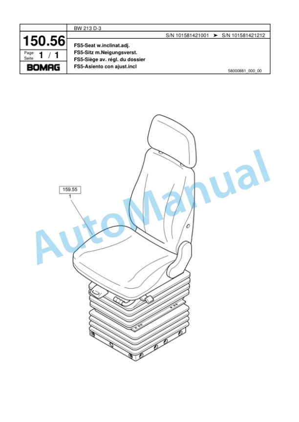 Bomag BW 213 D-3 Single Drum Wheel Drive Vibratory Roller Spare Parts Catalogue 00817588-5