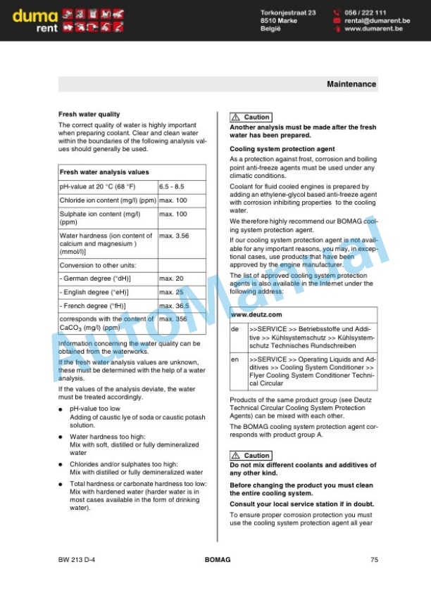 Bomag BW 213 D-4 Single Drum Roller Operating and Maintenance Instructions 00804361-2