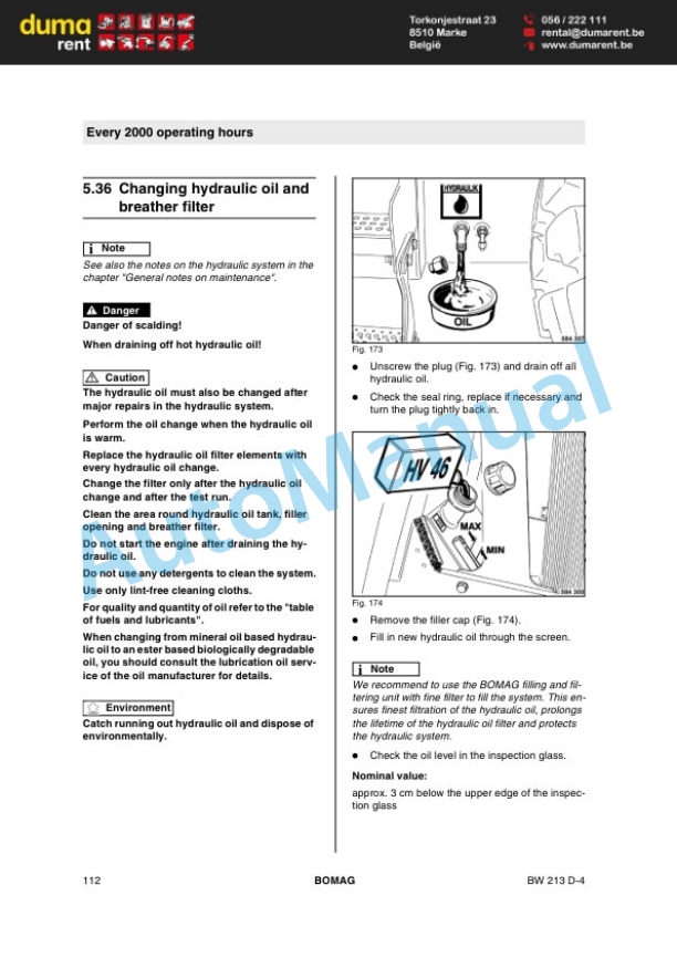 Bomag BW 213 D-4 Single Drum Roller Operating and Maintenance Instructions 00804361-4