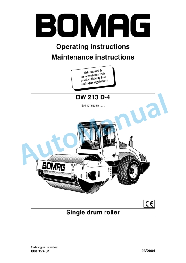 Bomag BW 213 D-4 Single Drum Roller Operating and Maintenance Instructions 00812431