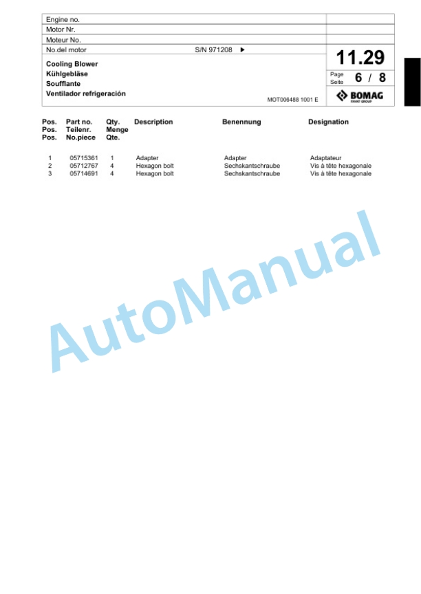 Bomag BW 213 D-4 Single Drum Wheel Drive Vibratory Roller Spare Parts Catalogue 00817773-2