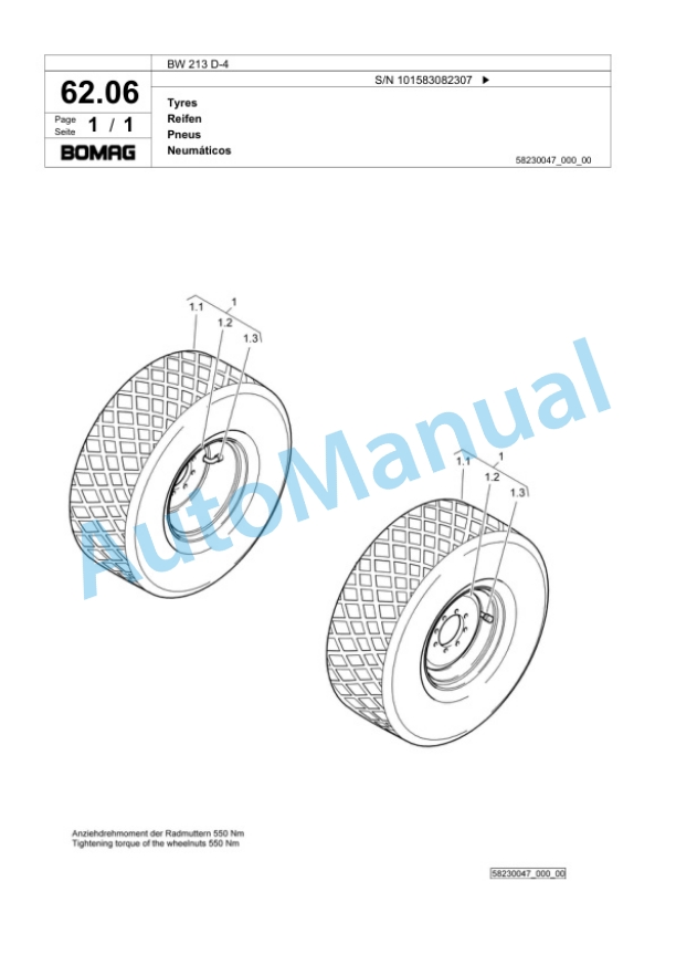 Bomag BW 213 D-4 Single Drum Wheel Drive Vibratory Roller Spare Parts Catalogue 00824157-2