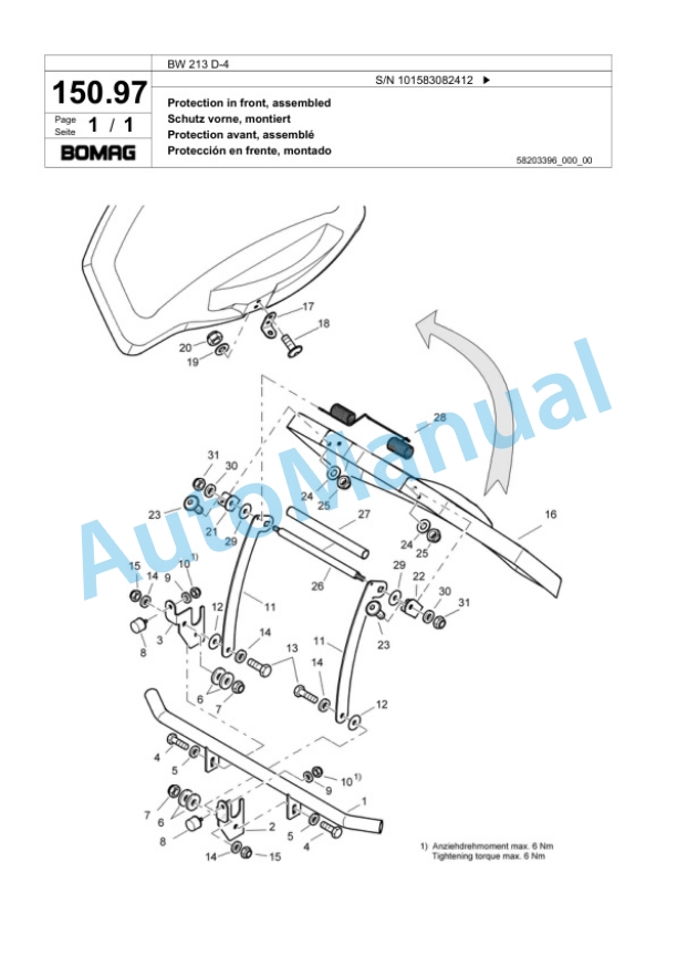 Bomag BW 213 D-4 Single Drum Wheel Drive Vibratory Roller Spare Parts Catalogue 00824157-4