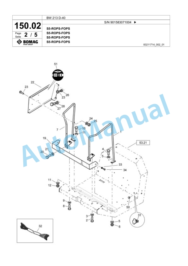 Bomag BW 213 D-40 Single Drum Wheel Drive Vibratory Roller Spare Parts Catalogue 00818291-5