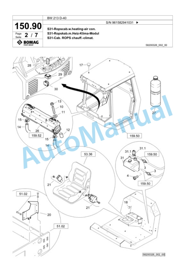 Bomag BW 213 D-40 Single Drum Wheel Drive Vibratory Roller Spare Parts Catalogue 00826005-4