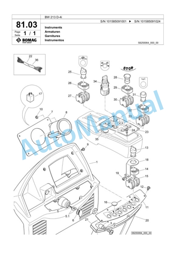 Bomag BW 213 D-4i Single Drum Wheel Drive Vibratory Roller Spare Parts Catalogue 00824443-2