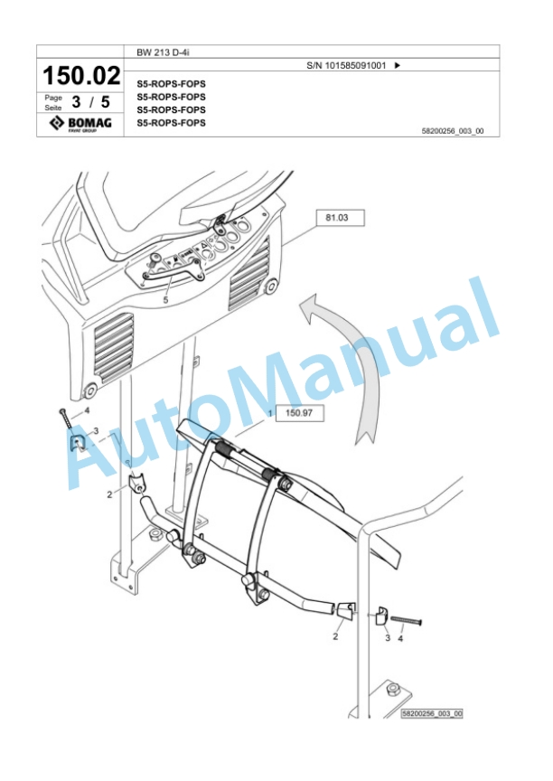 Bomag BW 213 D-4i Single Drum Wheel Drive Vibratory Roller Spare Parts Catalogue 00824443-3