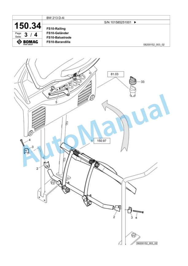 Bomag BW 213 D-4i Single Drum Wheel Drive Vibratory Roller Spare Parts Catalogue 00824671-3