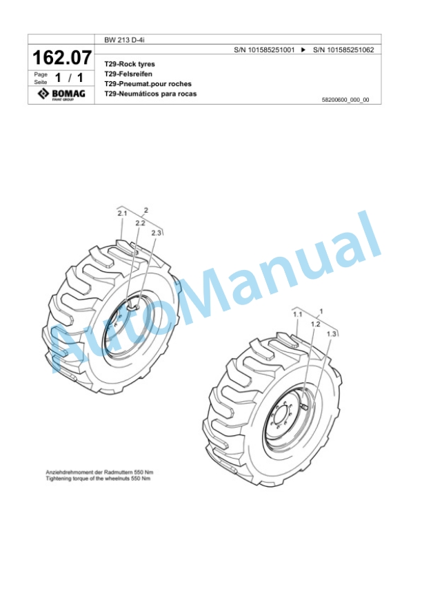 Bomag BW 213 D-4i Single Drum Wheel Drive Vibratory Roller Spare Parts Catalogue 00824671-5