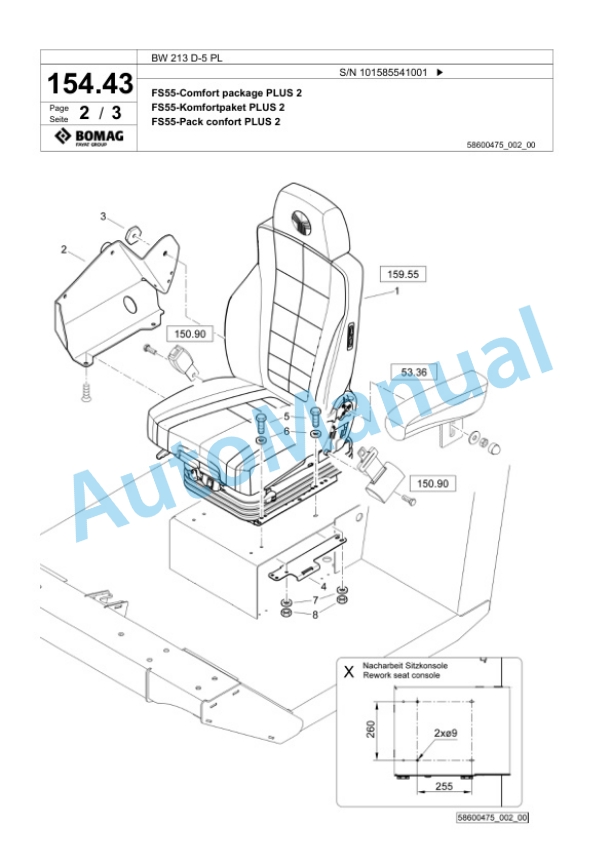 Bomag BW 213 D-5 PL Single Drum Wheel Drive Vibratory Roller Spare Parts Catalogue 00827113-4