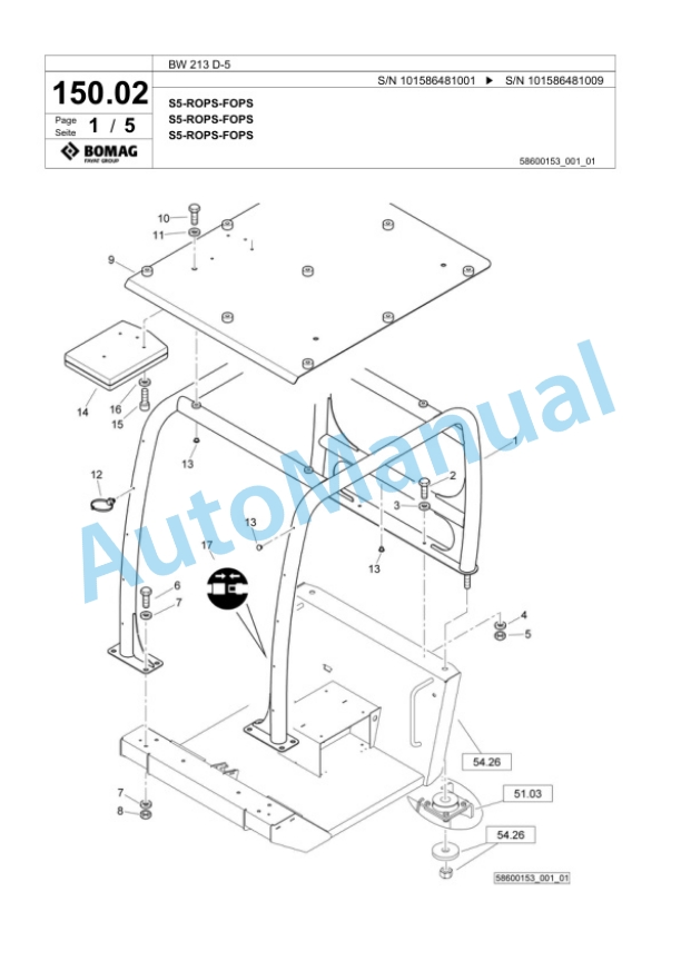 Bomag BW 213 D-5 Single Drum Wheel Drive Vibratory Roller Spare Parts Catalogue 00824861-3