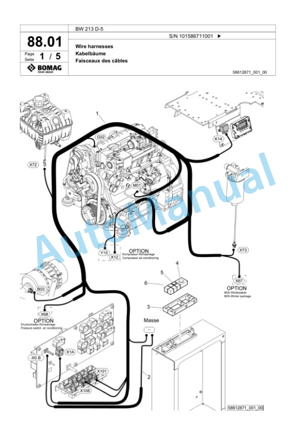 Bomag BW 213 D-5 Single Drum Wheel Drive Vibratory Roller Spare Parts Catalogue 00825271-2