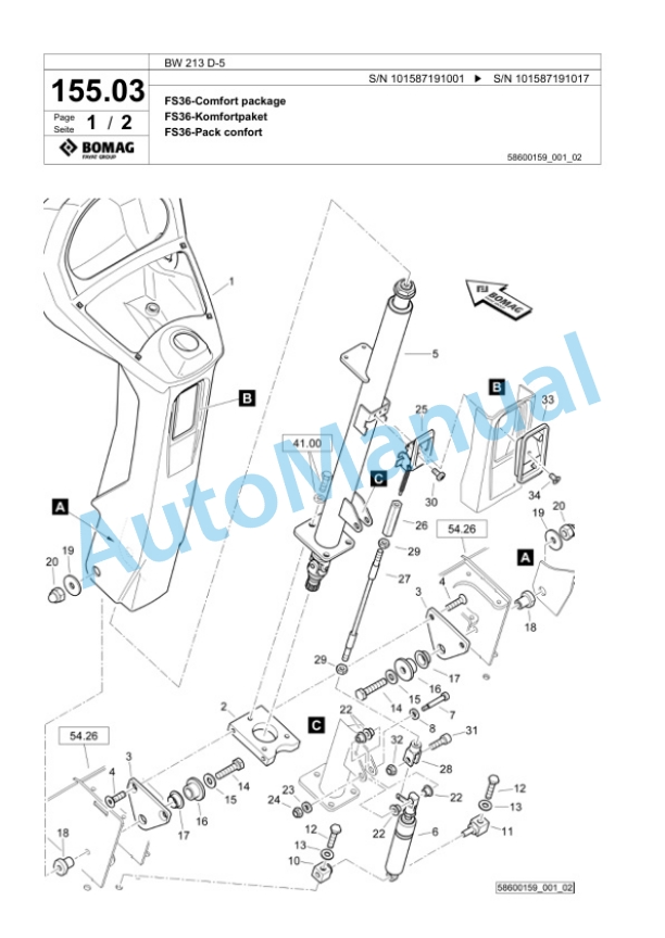 Bomag BW 213 D-5 Single Drum Wheel Drive Vibratory Roller Spare Parts Catalogue 00826071-4