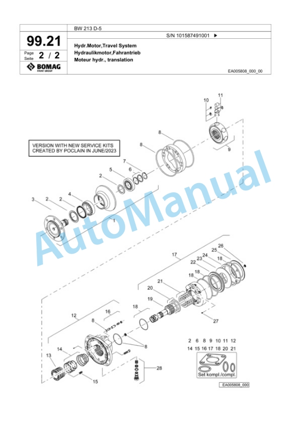 Bomag BW 213 D-5 Single Drum Wheel Drive Vibratory Roller Spare Parts Catalogue 00826275-3