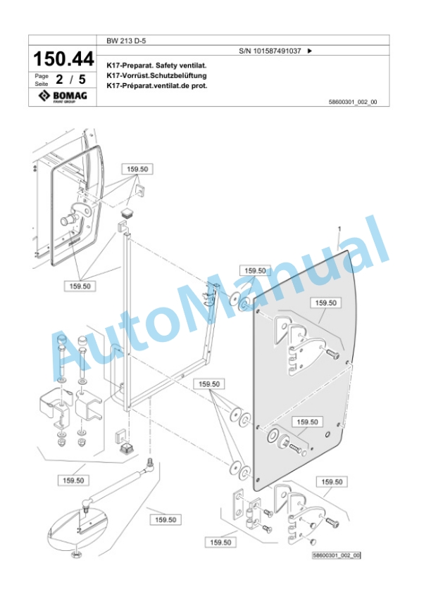 Bomag BW 213 D-5 Single Drum Wheel Drive Vibratory Roller Spare Parts Catalogue 00826275-4