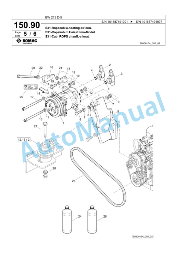 Bomag BW 213 D-5 Single Drum Wheel Drive Vibratory Roller Spare Parts Catalogue 00826275-5