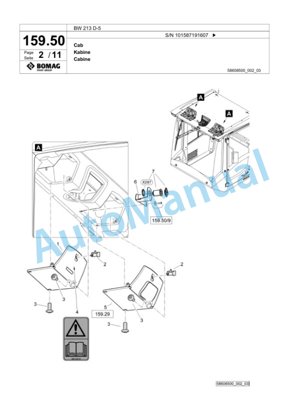 Bomag BW 213 D-5 Single Drum Wheel Drive Vibratory Roller Spare Parts Catalogue 00826917-5
