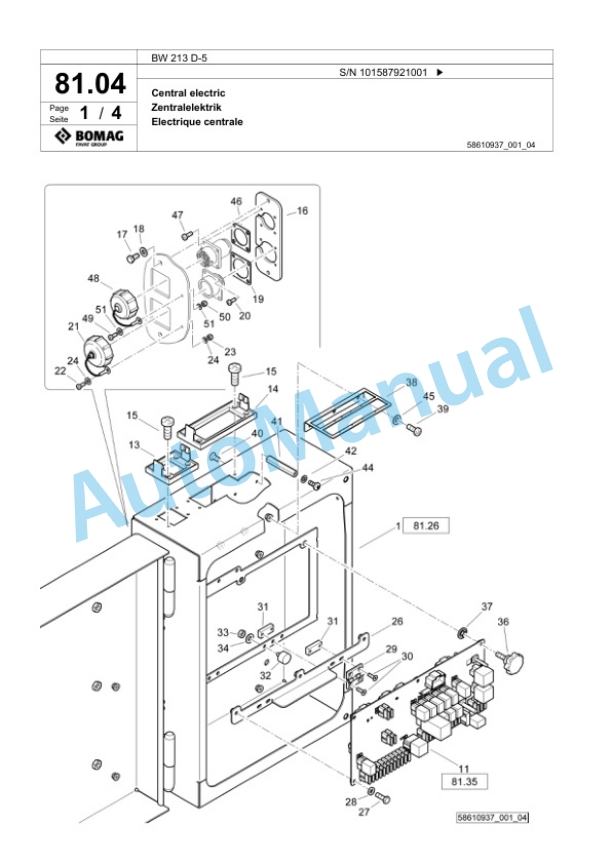 Bomag BW 213 D-5 Single Drum Wheel Drive Vibratory Roller Spare Parts Catalogue 00826947-2