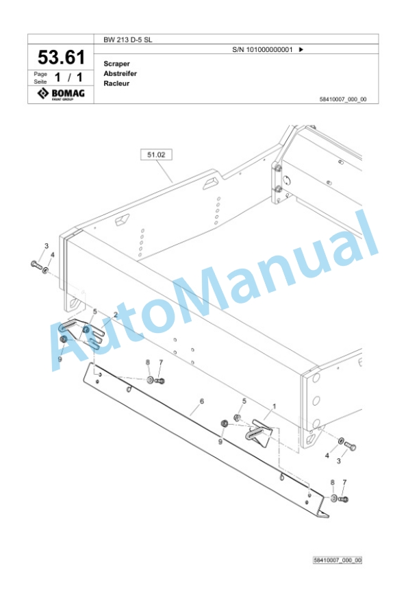 Bomag BW 213 D-5 SL Single Drum Wheel Drive Vibratory Roller Spare Parts Catalogue 00826383-2