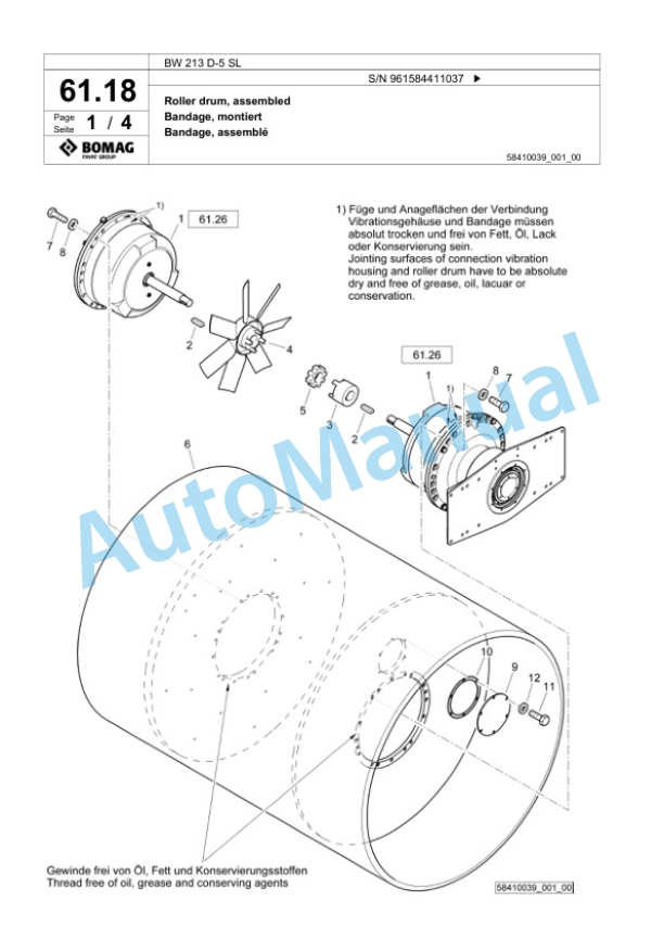 Bomag BW 213 D-5 SL Single Drum Wheel Drive Vibratory Roller Spare Parts Catalogue 00827001-2