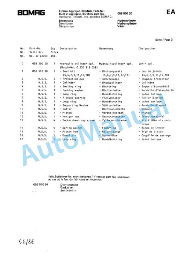 Bomag BW 213 D, BW 213 AD Spare Parts Catalogue 00814291-3
