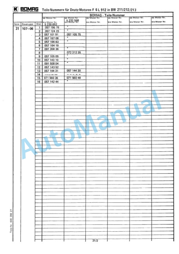 Bomag BW 213 D, BW 213 AD Spare Parts Catalogue 00814291-5
