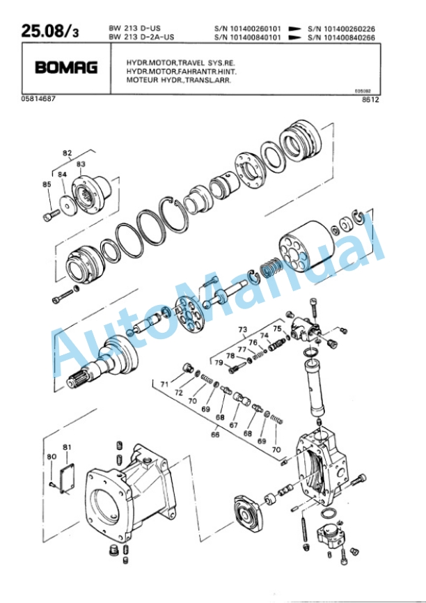 Bomag BW 213 D, BW 213 D2 Ampl Single Drum Wheel Drive Vibratory Roller Spare Parts Catalogue 00810037-2