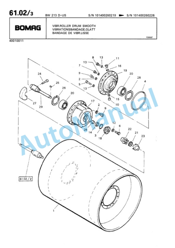 Bomag BW 213 D, BW 213 D2 Ampl Single Drum Wheel Drive Vibratory Roller Spare Parts Catalogue 00810037-3