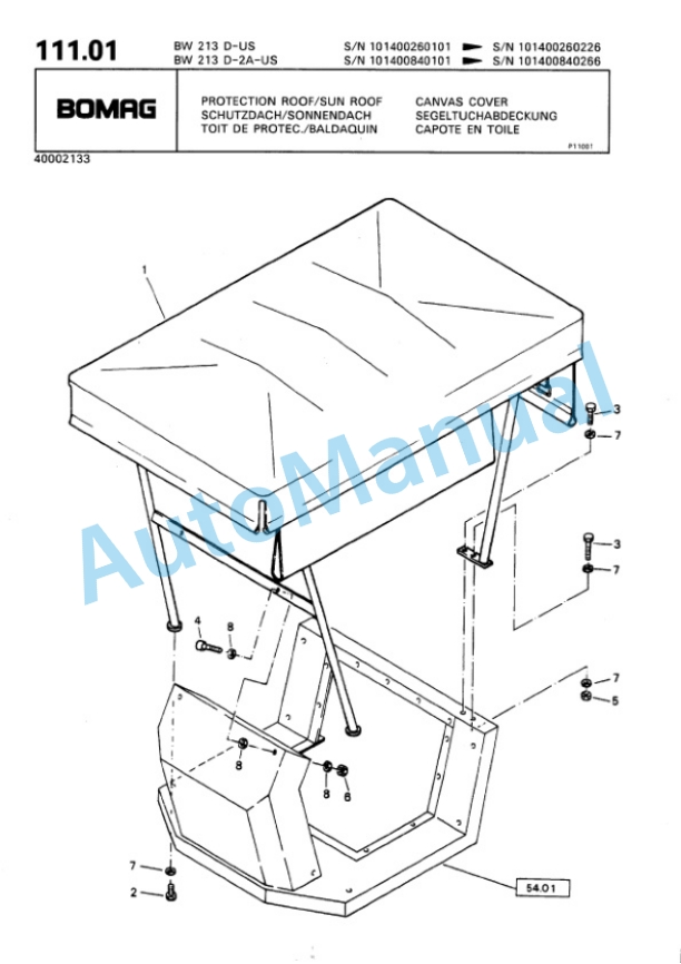 Bomag BW 213 D, BW 213 D2 Ampl Single Drum Wheel Drive Vibratory Roller Spare Parts Catalogue 00810037-4