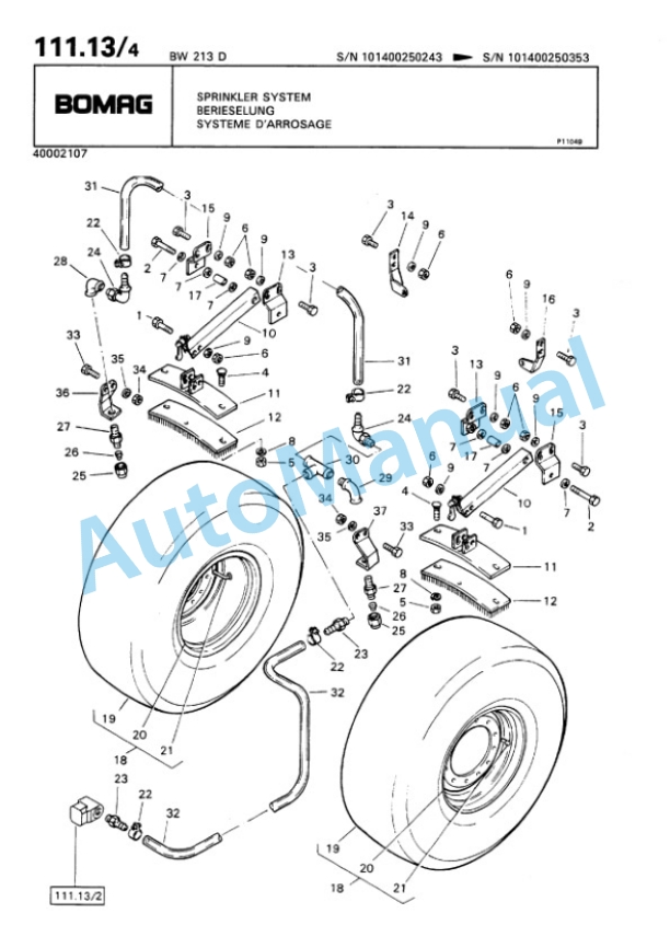 Bomag BW 213 D Single Drum Wheel Drive Vibratory Roller Spare Parts Catalogue 00810043-5