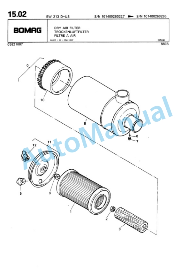 Bomag BW 213 D Single Drum Wheel Drive Vibratory Roller Spare Parts Catalogue 00810137-2