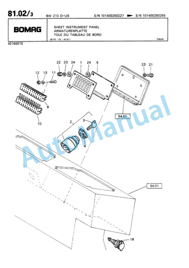 Bomag BW 213 D Single Drum Wheel Drive Vibratory Roller Spare Parts Catalogue 00810137-4