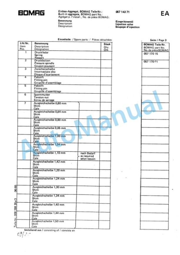Bomag BW 213 D Single Drum Wheel Drive Vibratory Roller Spare Parts Catalogue 00812212-2