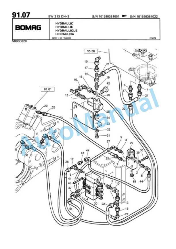Bomag BW 213 DH-3 Single Drum Wheel Drive Vibratory Roller Spare Parts Catalogue 00815338-2
