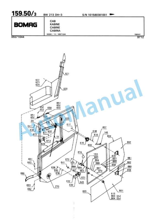 Bomag BW 213 DH-3 Single Drum Wheel Drive Vibratory Roller Spare Parts Catalogue 00815338-5
