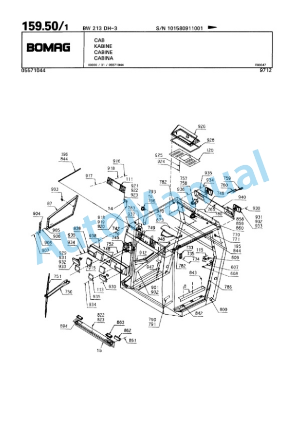 Bomag BW 213 DH-3 Single Drum Wheel Drive Vibratory Roller Spare Parts Catalogue 00815391-4