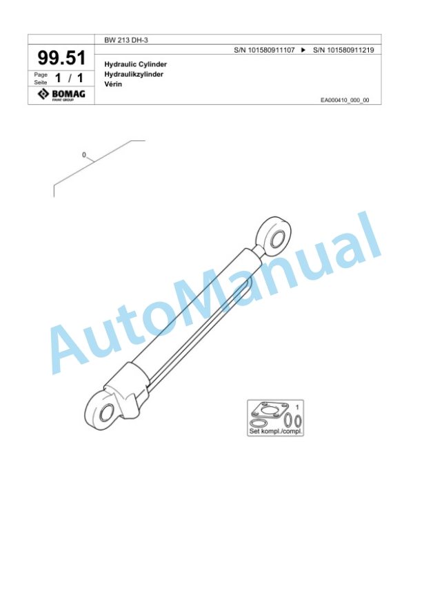 Bomag BW 213 DH-3 Single Drum Wheel Drive Vibratory Roller Spare Parts Catalogue 00817526-2