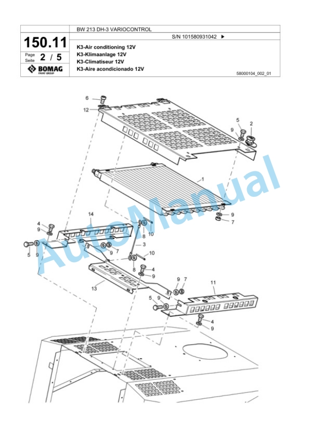 Bomag BW 213 DH-3 VARIOCONTROL Single Drum Wheel Drive Vibratory Roller Spare Parts Catalogue 00817527-3