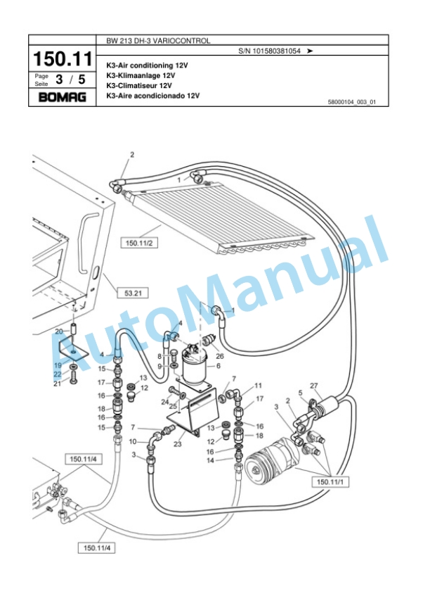 Bomag BW 213 DH-3 VARIOCONTROL Single Drum Wheel Drive Vibratory Roller Spare Parts Catalogue 00817528-3