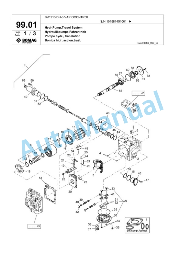 Bomag BW 213 DH-3 VARIOCONTROL Single Drum Wheel Drive Vibratory Roller Spare Parts Catalogue 00817591-3
