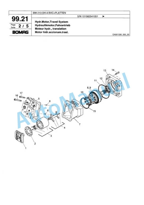 Bomag BW 213 DH-4 BVC Plus PLATTEN Single Drum Wheel Drive Vibratory Roller Spare Parts Catalogue 00817780-3