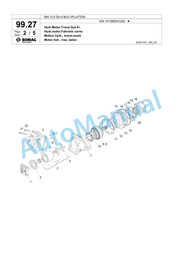 Bomag BW 213 DH-4 BVC Plus PLATTEN Single Drum Wheel Drive Vibratory Roller Spare Parts Catalogue 00817781-3