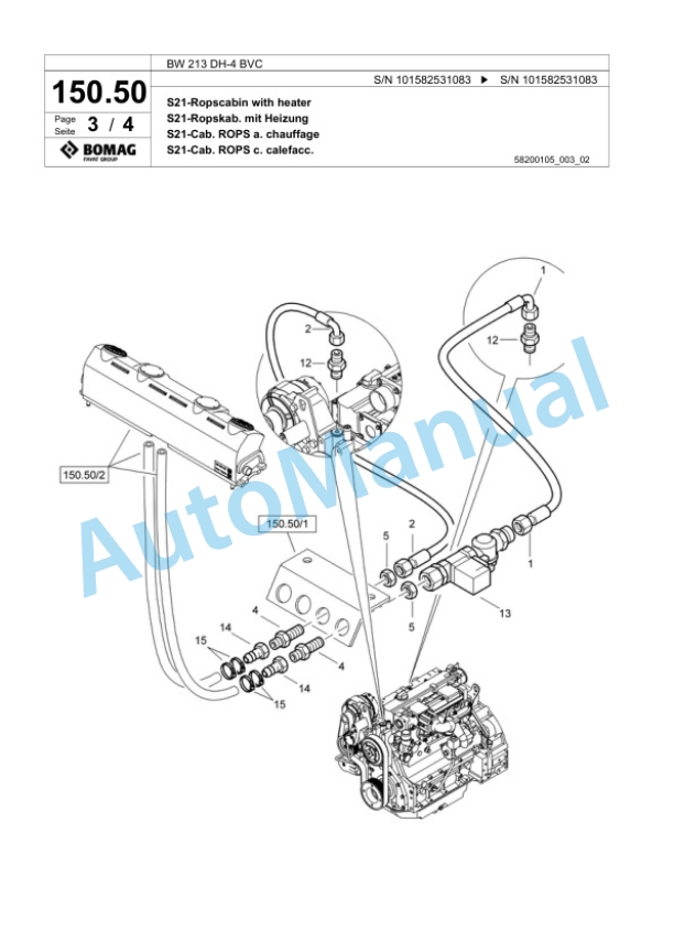 Bomag BW 213 DH-4 BVC Single Drum Wheel Drive Vibratory Roller Spare Parts Catalogue 00817779-5