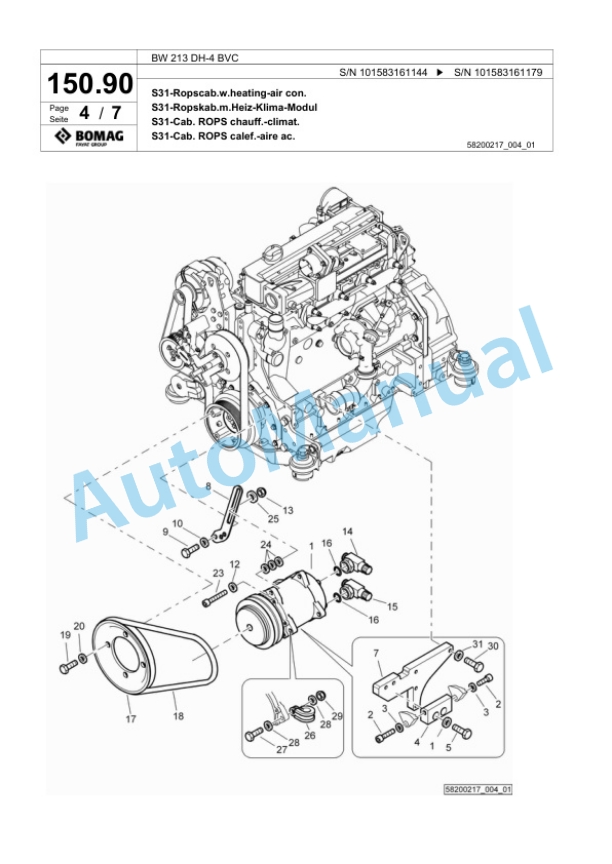 Bomag BW 213 DH-4 BVC Single Drum Wheel Drive Vibratory Roller Spare Parts Catalogue 00818123-5