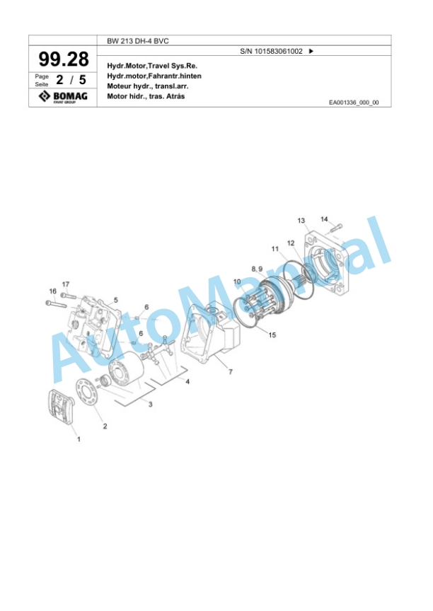 Bomag BW 213 DH-4 BVC Single Drum Wheel Drive Vibratory Roller Spare Parts Catalogue 00818289-3