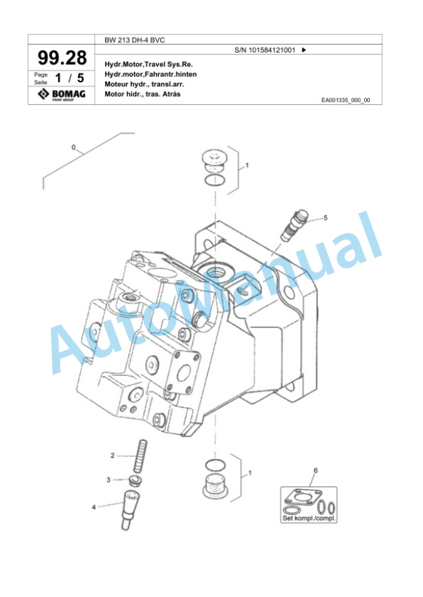 Bomag BW 213 DH-4 BVC Single Drum Wheel Drive Vibratory Roller Spare Parts Catalogue 00824041-3