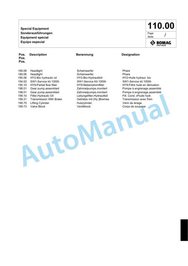 Bomag BW 213 DH-4 EU-Flex Single Drum Wheel Drive Vibratory Roller Spare Parts Catalogue 00824433-3