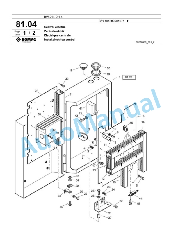 Bomag BW 213 DH-4 Single Drum Wheel Drive Vibratory Roller Spare Parts Catalogue 00817789-2