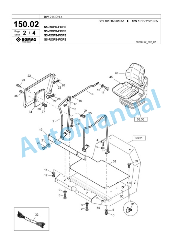 Bomag BW 213 DH-4 Single Drum Wheel Drive Vibratory Roller Spare Parts Catalogue 00817789-3